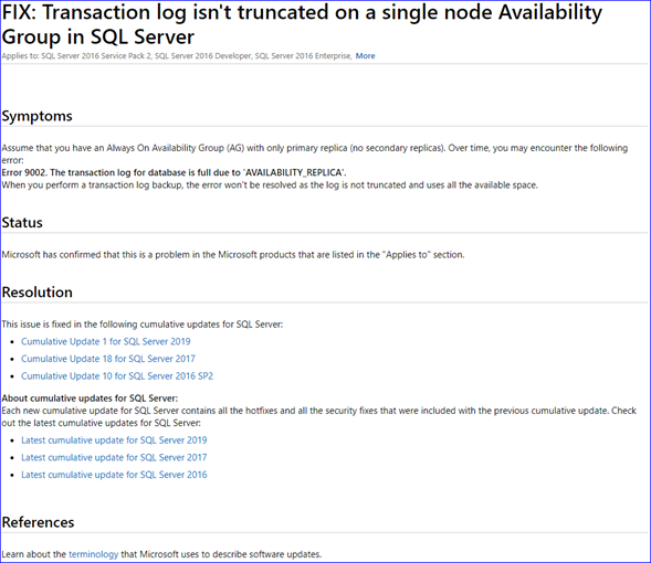 Changes to Knowledge Base articles used for Cumulative Updates