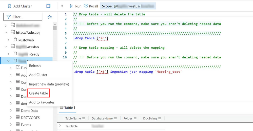 Create a table with the 1-click experience