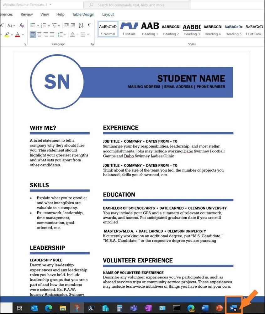 Word document in the container