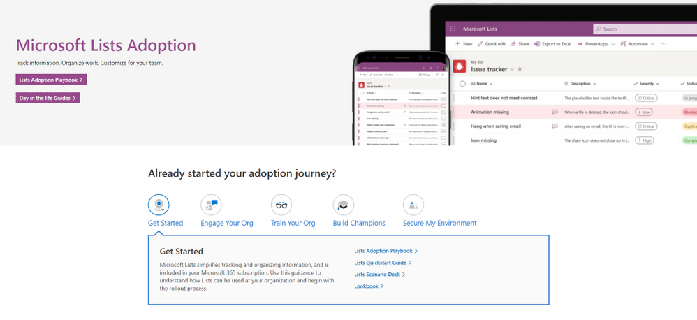 New Microsoft Lists adoption center