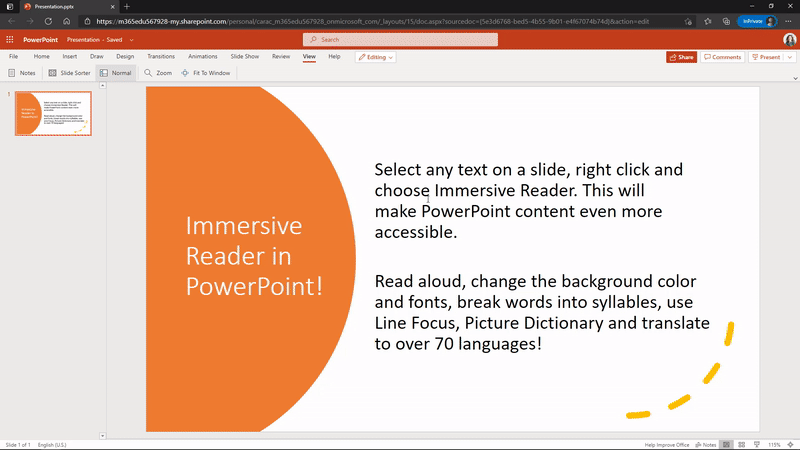 Immersive Reader comes to PowerPoint for the web, OneDrive, SharePoint and MakeCode