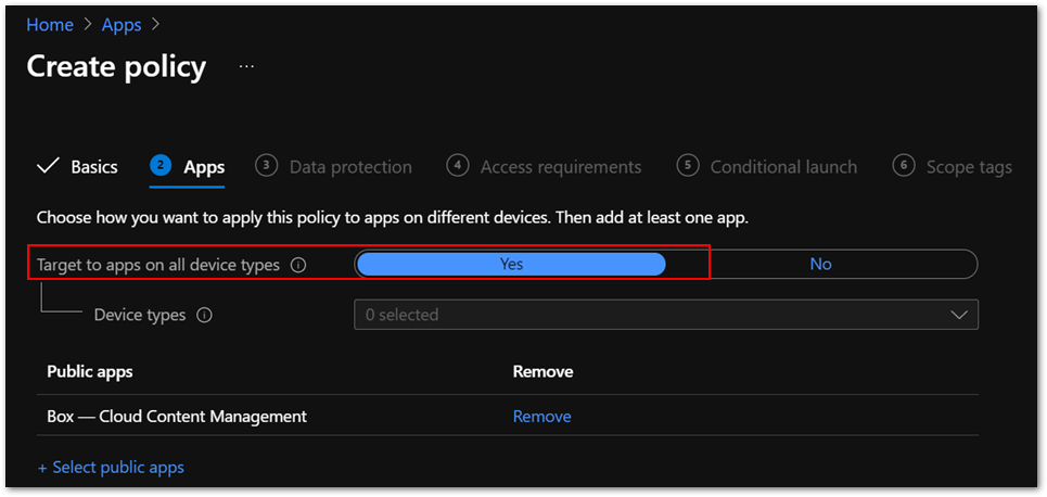 Figure 3. App configuration policy settings