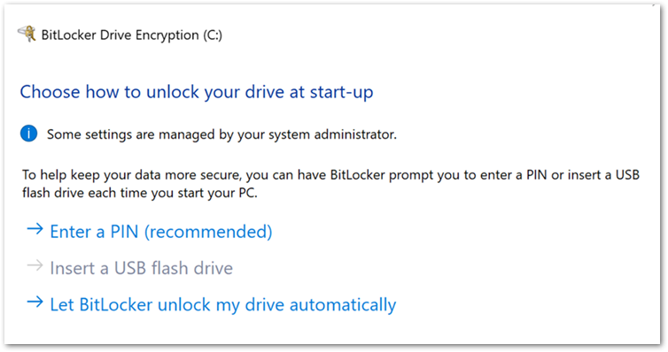 User experience to start encryption from the BitLocker Drive Encryption wizard.