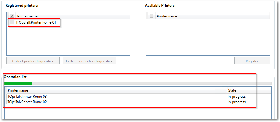UP Connector register printer progress.