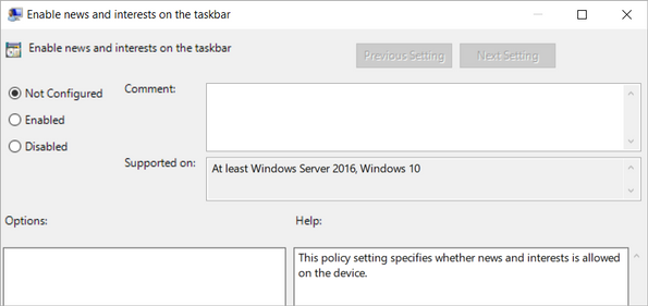 Configuring news and interests via Group Policy