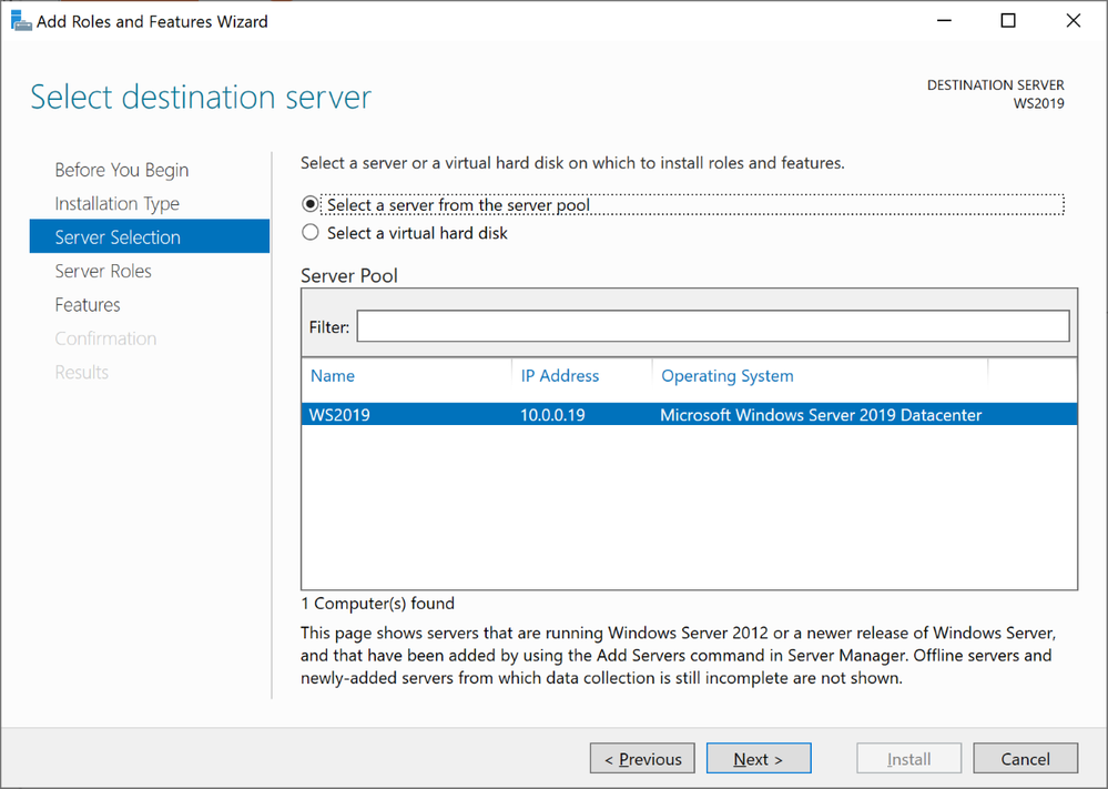 Windows Server 2019 Server Selections