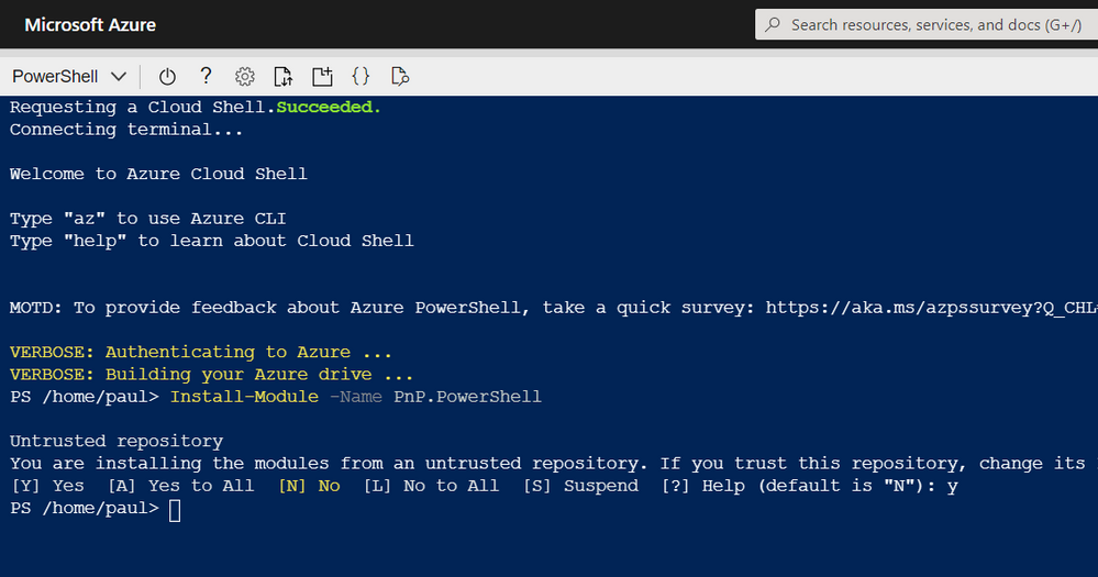 Azure Shell - Install PnP PowerShell