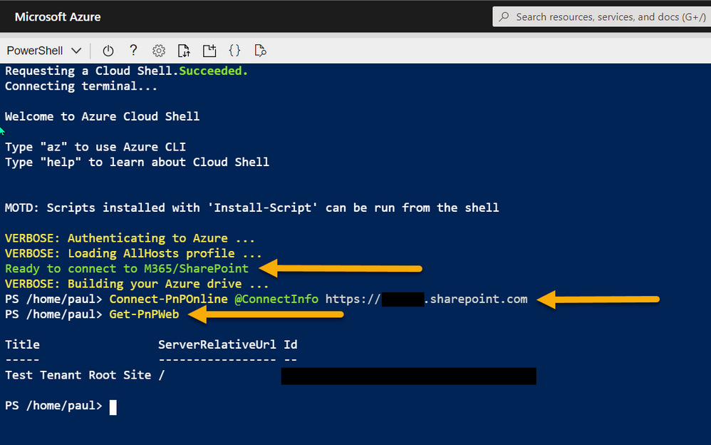 Azure Shell - connecting with PnP PowerShell