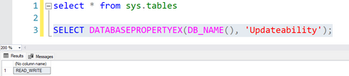 Lesson Learned #329: DATABASEPROPERTYEX( DB_NAME() ,  ‘Updateability’ ) and db_datareader role