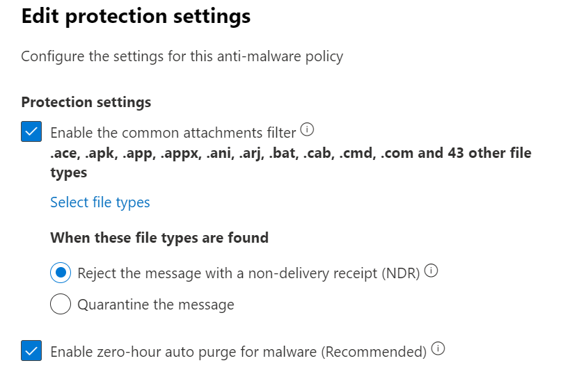 Figure 5: Zero-hour auto purge configuration setting in Anti-malware policy