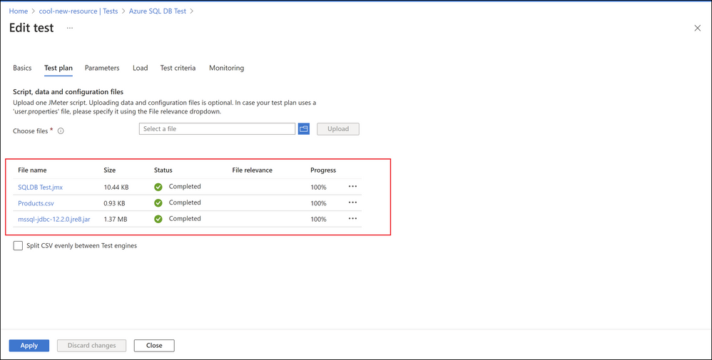 Screenshot of test creation in Azure Load Testing