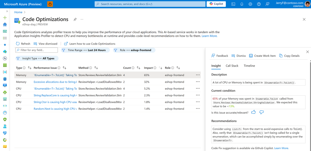 Code Optimizations for Azure Apps