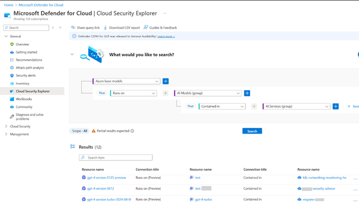 Figure 3: AI Model inventory in Microsoft Defender for Cloud