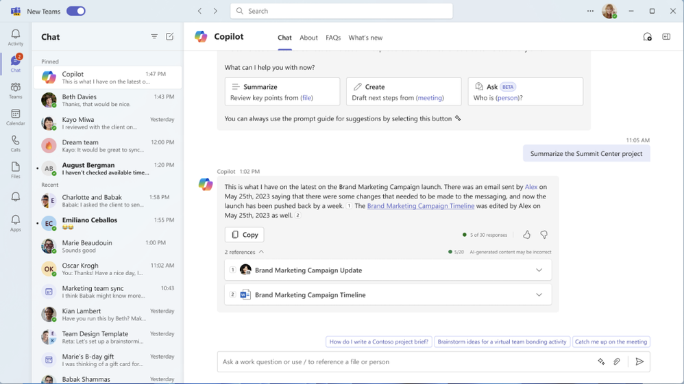 A screenshot of Copilot in Teams