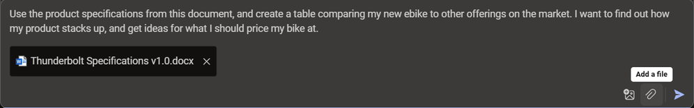 A screenshot of the chat window with a prompt and file linked