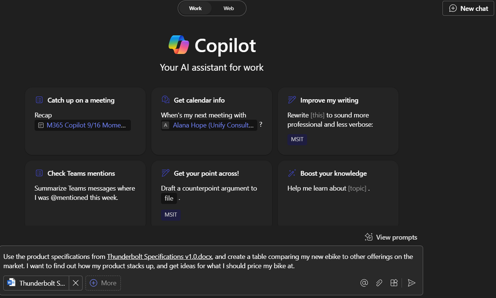 A screenshot of Microsoft 365 Copilot Business Chat