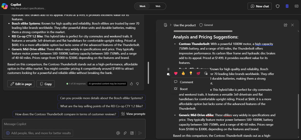 A screenshot of Business Chat and a Page component