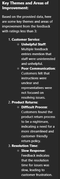 A screenshot of more detailed insights focused on neutral to negative feedback analyzed