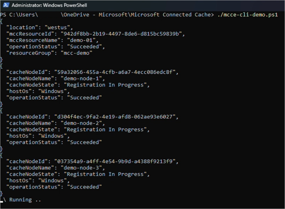 PowerShell script demonstrating use of bulk creations of cache nodes using CLI.